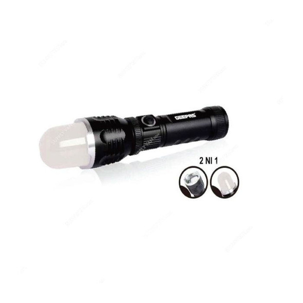 Geepas 2 In 1 Rechargeable LED Flashlight, GFL51012, 1500mAh, Black