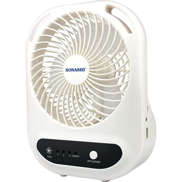 Sonashi Rechargeable Table Fan, SRF-607N, 7 Inch, 3000mAh, Black/White