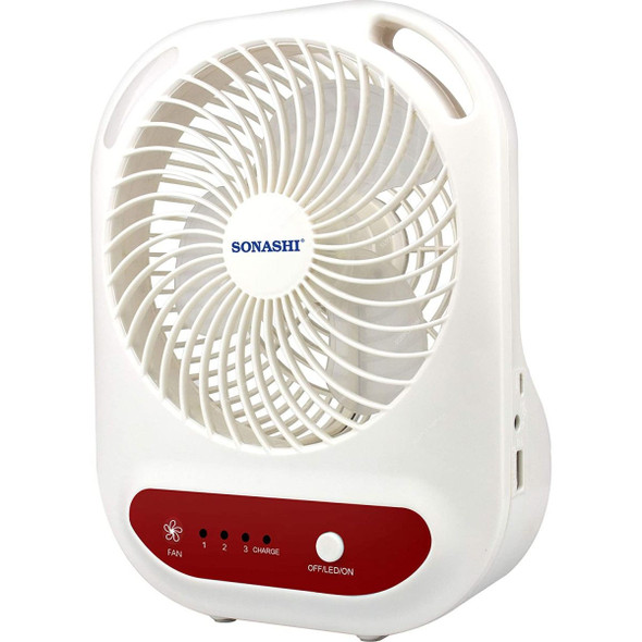 Sonashi Rechargeable Table Fan, SRF-607N, 7 Inch, 3000mAh, Red/White