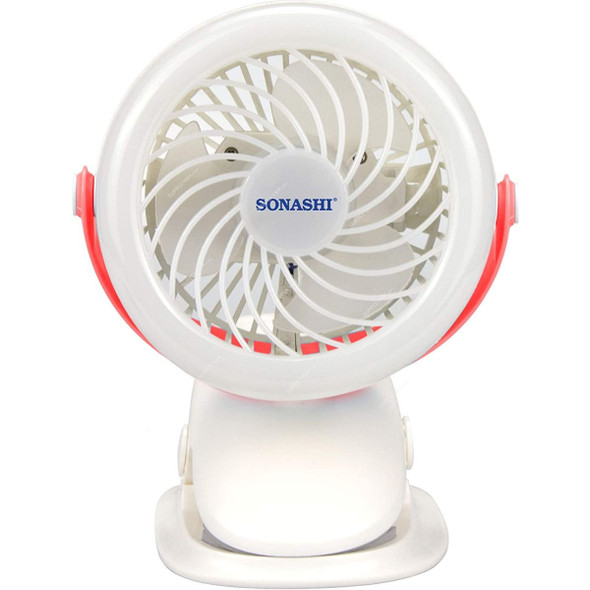 Sonashi 2 In 1 Clip and Desk Fan, SRF-104, 4 Inch, 1.2Ah, Pink/White