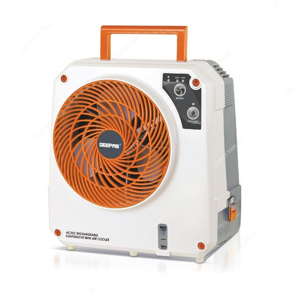Geepas Rechargeable Air Cooler, GAC9486, 26W, 1.2 Ltrs, Orange/White