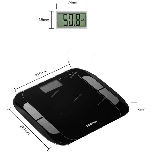 Geepas Digital Weighing Scale, GBS46506UK, ABS, 4 Digits, 180 Kg Weight Capacity, Black