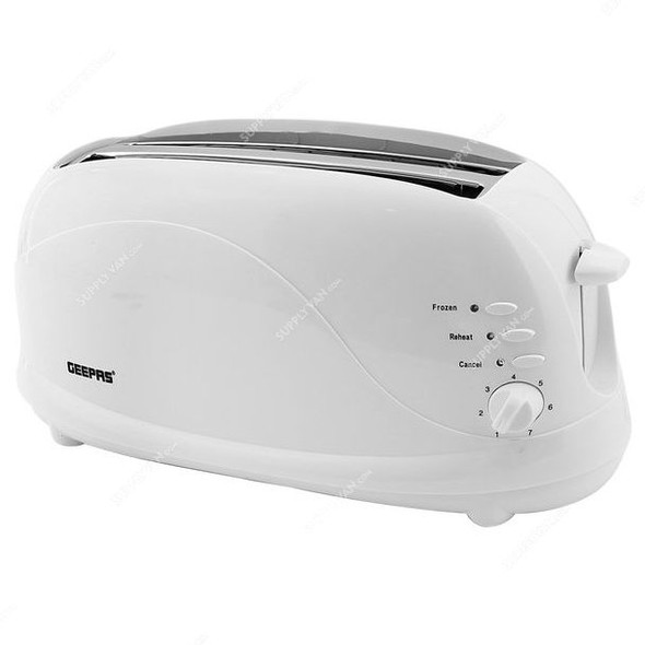 Geepas Free Standing Bread Toaster, GBT9895, Plastic, 1100W, 4 Slice, White