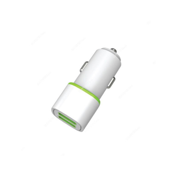 Geepas USB Car Charger, GCC1957, ABS and PC, 12-24VDC, 2.4A, White/Green