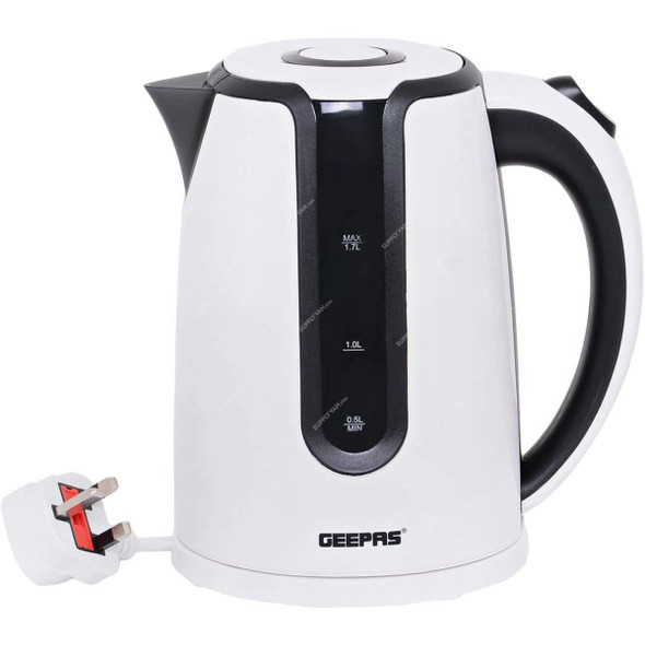 Geepas Double Layer Electric Kettle, GK5470, 2200W, 1.7 Ltrs, White/Black