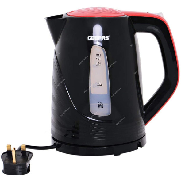 Geepas Electric Kettle, GK5486, 2200W, 1.7 Ltrs, Black/Red