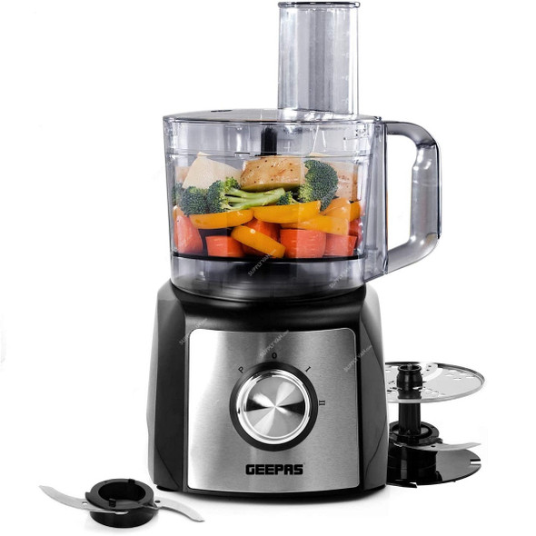 Geepas Compact Food Processor, GMC42015UK, 1200W, 1.2 Ltrs, Black/Silver