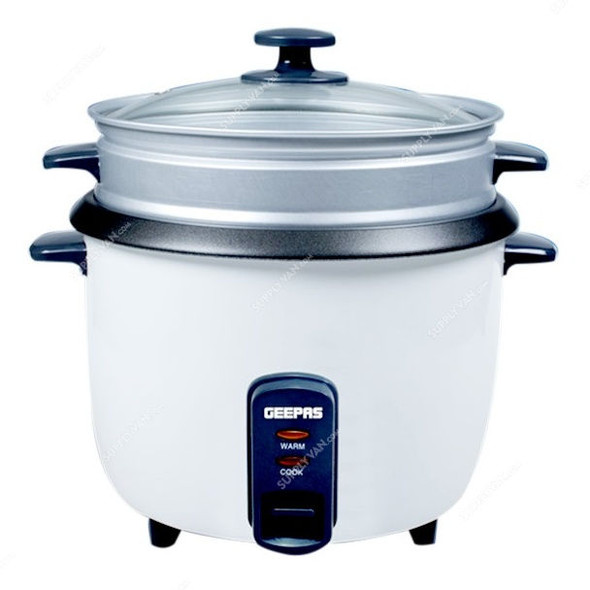 Geepas Electric Rice Cooker, GRC4324, 350W, 0.6 Ltr, White