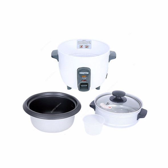Geepas Electric Rice Cooker, GRC4324, 350W, 0.6 Ltr, White