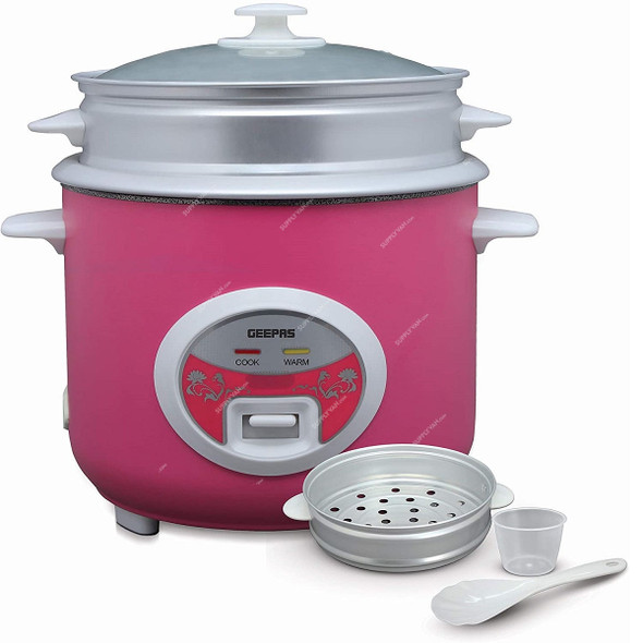 Geepas Deluxe Rice Cooker, GRC4329, 700W, 1.8 Ltrs, Pink