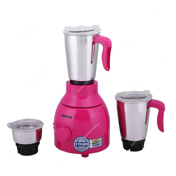 Geepas 3 In 1 Mixer Grinder, GSB44062, 550W, 1.5 Ltrs, Pink