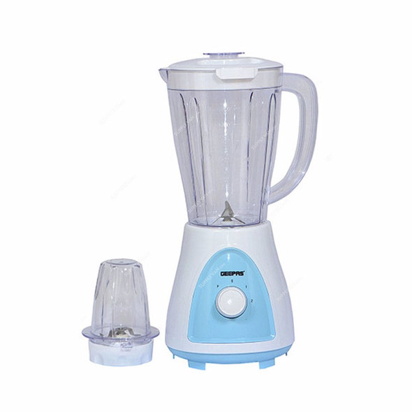 Geepas 2 In 1 Blender, GSB5485, 400W, 1.5 Ltrs, White/Blue