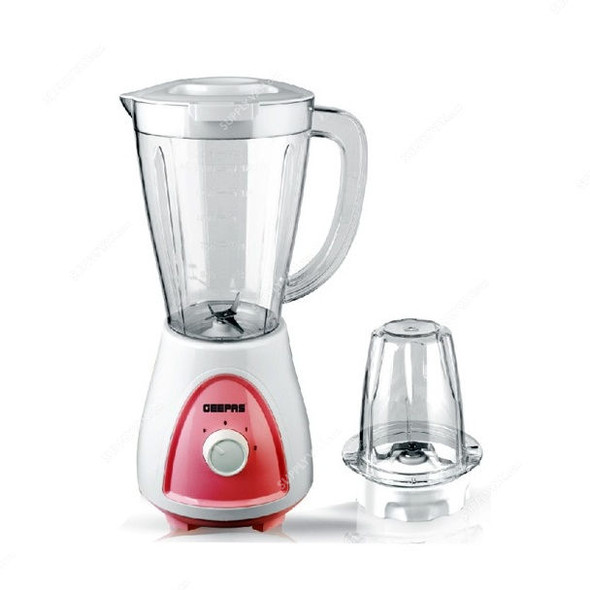 Geepas 2 In 1 Blender, GSB5485, 400W, 1.5 Ltrs, White/Red