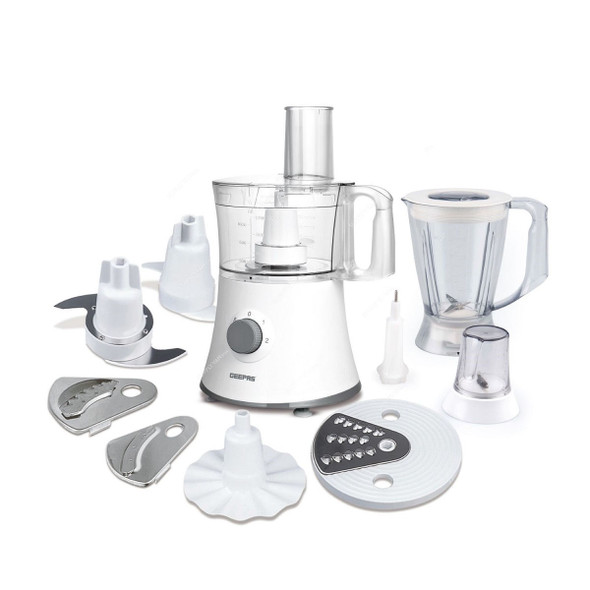 Geepas 10 In 1 Food Processor, GSB5487, 500W, 1.2 Ltrs, White