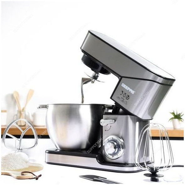 Geepas Stand Mixer With Mixing Bowl, GSM43040, 1500W, 8.5 Ltrs, Silver