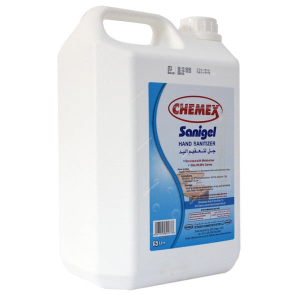 Chemex Sanigel Hand Sanitizer, Liquid, 5 Ltrs