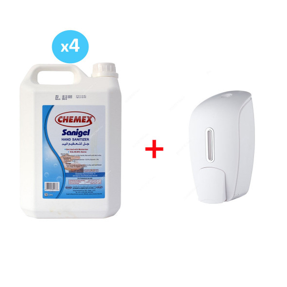 Chemex Sanigel Hand Sanitizer With Italisa Sanitizer Dispenser, Liquid, 5 Ltrs, 5 Pcs/Set