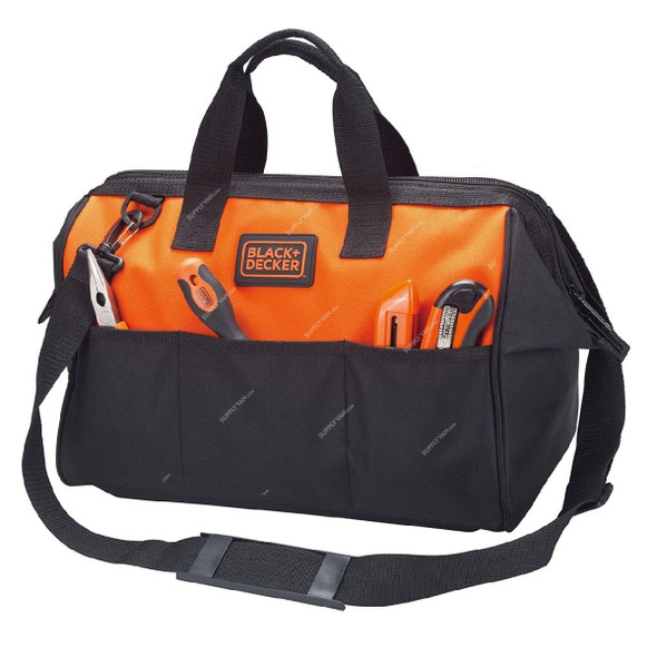 Black and Decker Tool Bag With Shoulder Strap, BDST73821-8, 16 Inch, Orange/Black