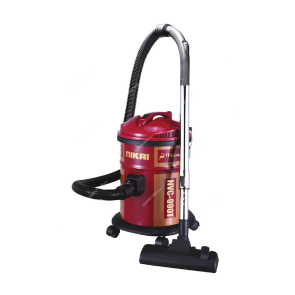Nikai Drum Vacuum Cleaner, NVC990T, 1600W, 17 Ltrs, Red/Black