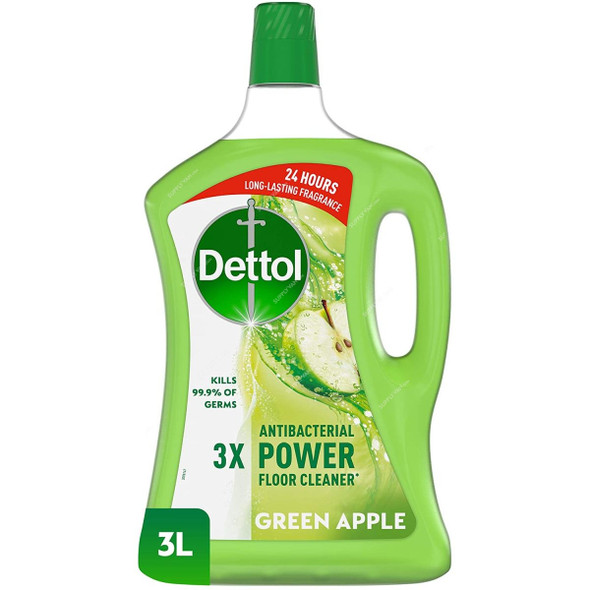 Dettol Antibacterial Power Floor Cleaner, Green Apple, 3 Ltrs