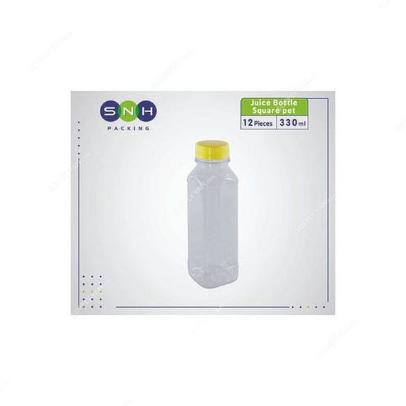 Snh Juice Bottle With Lid, 050CJB330SQ14, Plastic, 330ML, Clear, 12 Pcs/Pack