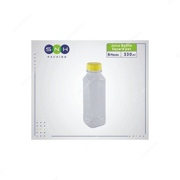 Snh Juice Bottle With Lid, 050CJB330SQ4, Plastic, 330ML, Clear, 6 Pcs/Pack