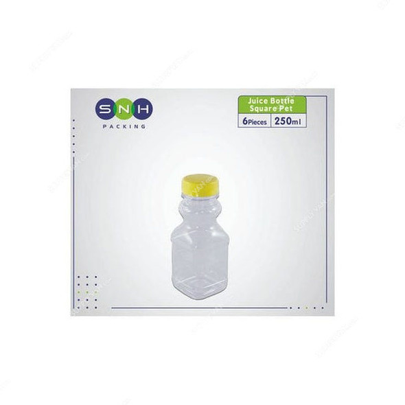 Snh Juice Bottle With Lid, 050CJB250SQ1, Plastic, 250ML, Clear, 6 Pcs/Pack