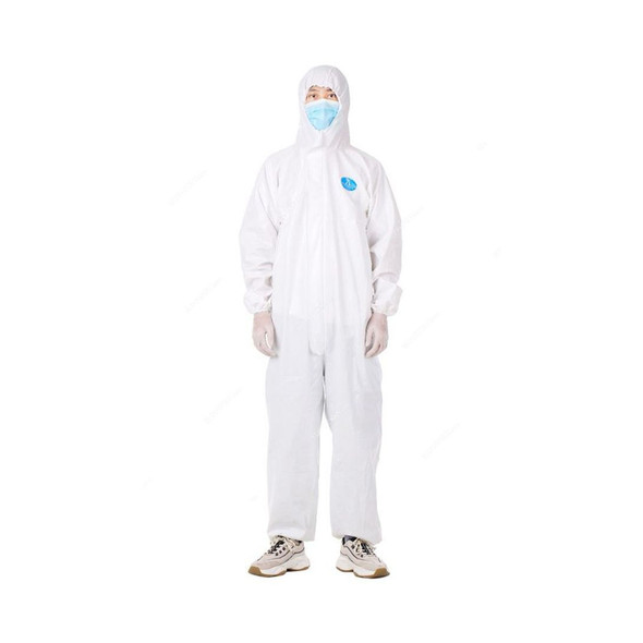 Snh Antibacterial Disposable Coverall, DA-503-XL175, Polyethylene, XL, White and Blue
