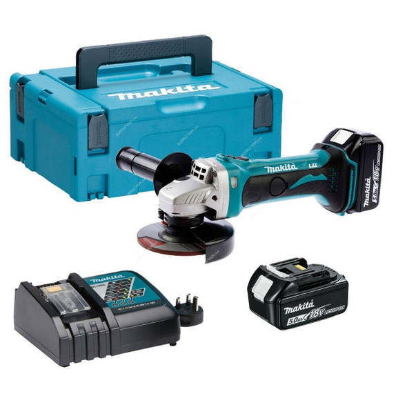 Makita LXT Cordless Angle Grinder, DGA452RTJ, 2x 5.0Ah Battery, 1x 18V Charger, 115MM, 18V