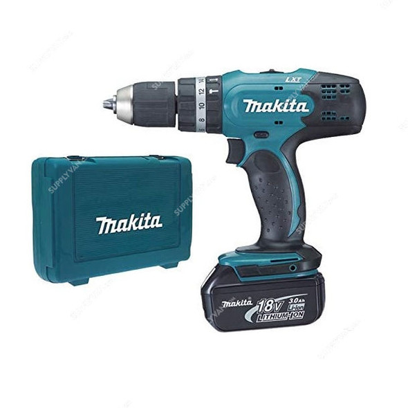 Makita Cordless Hammer Drill, DHP453RFE, 2x 3.0Ah Battery, 1x 18V Charger, 13MM