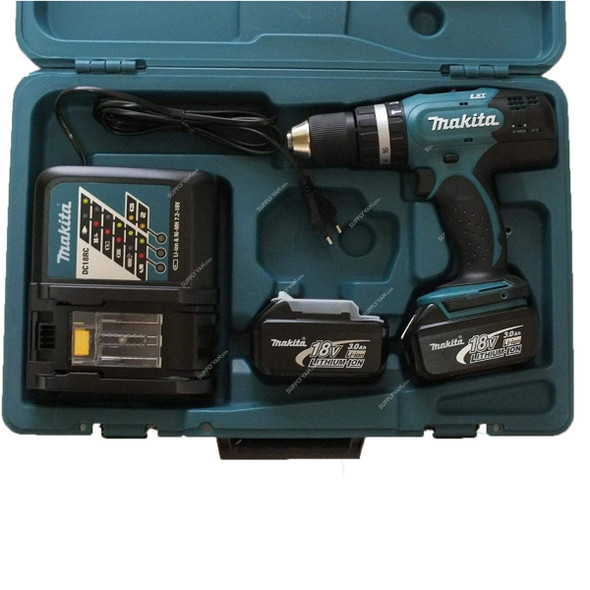 Makita Cordless Hammer Drill, DHP453RFE, 2x 3.0Ah Battery, 1x 18V Charger, 13MM
