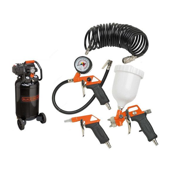 Black and Decker 50 Ltrs Air Compressor With 4 Pcs Air Tool Kit, BD227/50VNK+KIT4