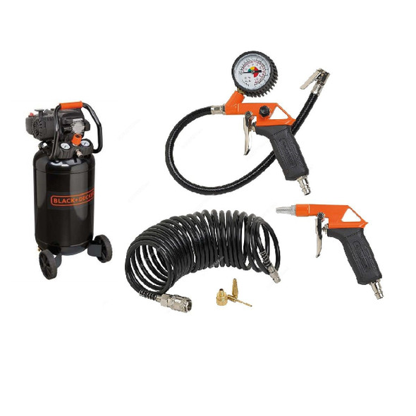 Black and Decker 50 Ltrs Air Compressor With 6 Pcs Air Tool Kit, BD227/50VNK+KIT6