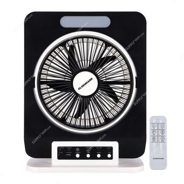 Olsenmark Rechargeable Box Fan With Remote Control, OMF1795, 12 Inch, 700mAh, 5 Blade, Black/White
