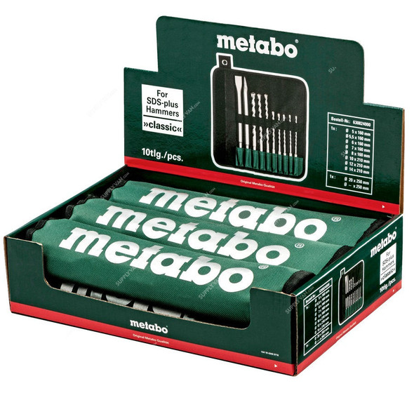 Metabo SDS-Plus Promotion Drill Bit and Chisel Set, 630824000, 10 Pcs/Set