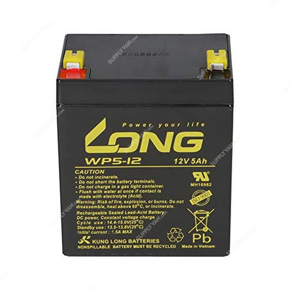 Long Valve Regulated Lead Acid Battery, WP5-12, 12V, 5Ah