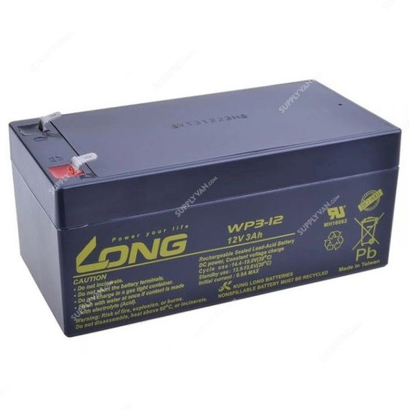 Long Rechargeable Sealed Lead Acid Battery, WP3-6, 12V, 3Ah
