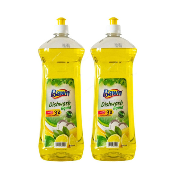 Bawn Dishwash Liquid, Lemon Fragrance, 1 Ltr, 2 Pcs/Pack