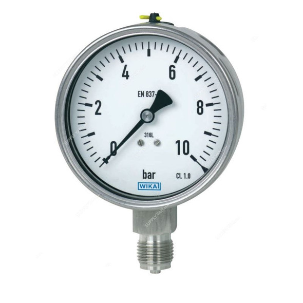 Wika Glycerin Filled Pressure Gauge, 232-50-100, 0 to 100 Bar