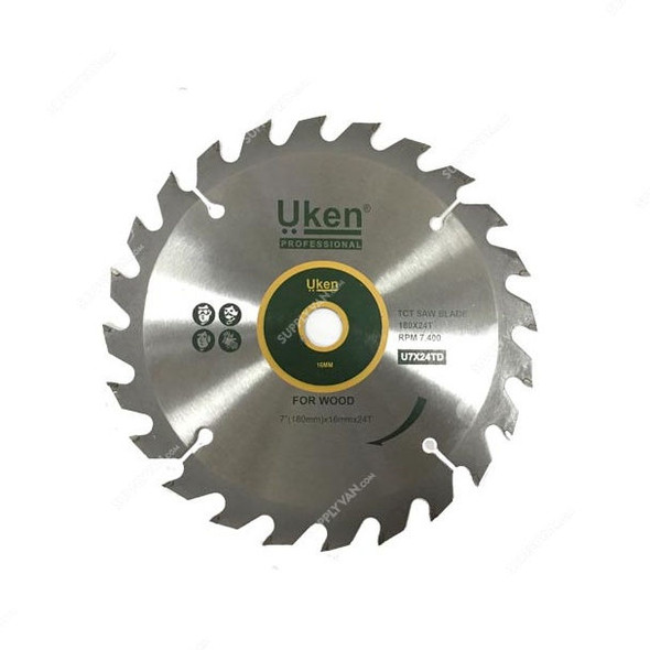 Uken TCT Saw Blade, U7X24TD, 16 x 180MM, 24 Teeth