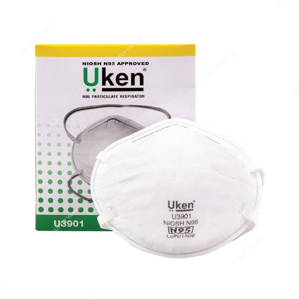 Uken N95 Particulate Respirator Mask, U3901, White