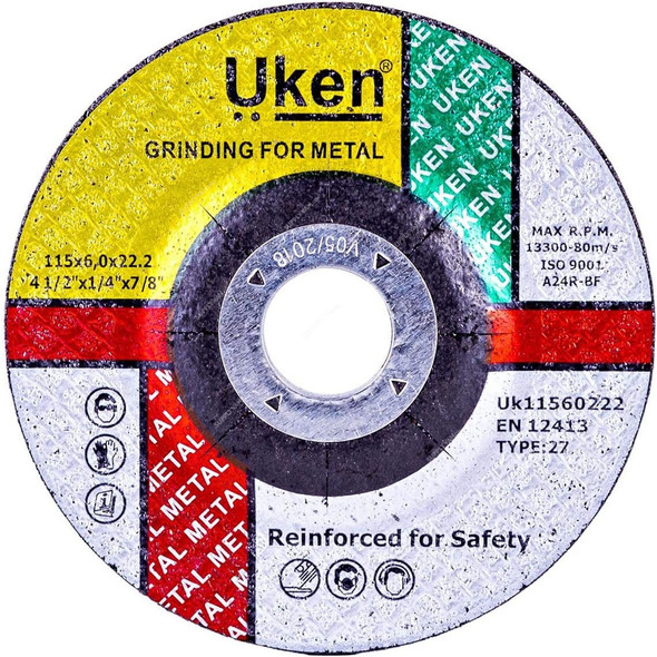 Uken Metal Grinding Disc, 615001, 115 x 6MM