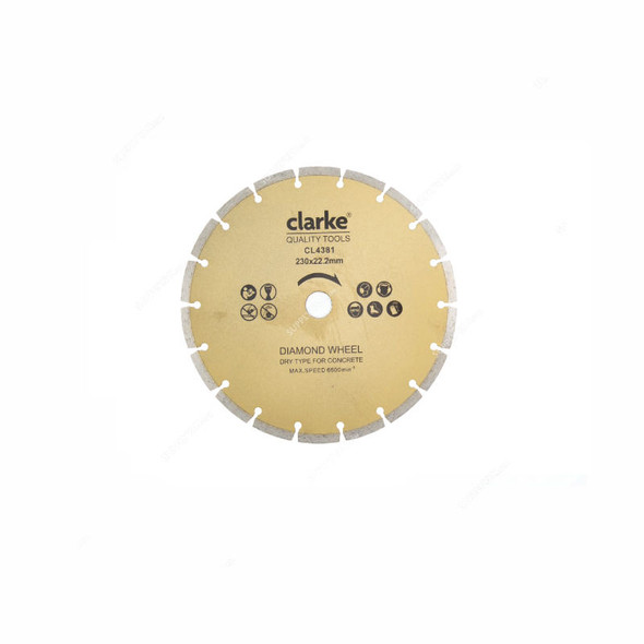 Clarke Segmented Diamond Cutting Blade For Concrete, DDS4CL, Metal, 16MM Bore Dia x 4 Inch Blade Dia