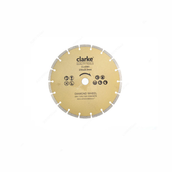 Clarke Segmented Diamond Cutting Blade For Concrete, DDS4-5CL, Metal, 20MM Bore Dia x 4.5 Inch Disc Dia