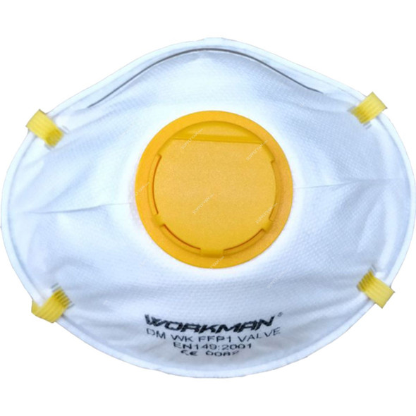 Workman Face Mask With Valve, FFP1, White/Yellow, 10 Pcs/Pack