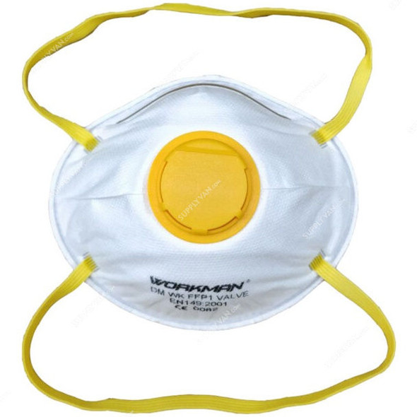 Workman Face Mask With Valve, FFP1, White/Yellow, 10 Pcs/Pack