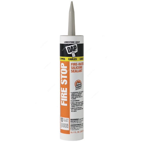Dap Fire Stop Fire-Rated Silicone Sealant, 18806, Limestone Grey, 10.1 Oz, 12 Pcs/Pack