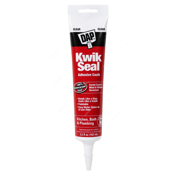 Dap Kwik Seal Kitchen and Bath Adhesive Caulk, 18008, Clear, 5.5 Oz, 12 Pcs/Pack