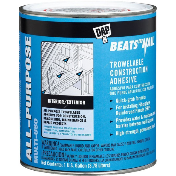 Dap Beats the Nail All-Purpose Trowelable Construction Adhesive, 25488, Tan, 1 Gal, 4 Pcs/Pack