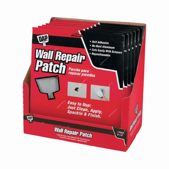 Dap Wall Repair Patch, 09146, Metallic White, 8 x 8 Inch, 12 Pcs/Pack